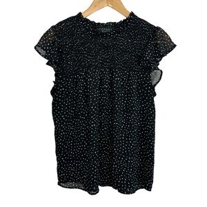 Laundry by Shelli Segal Top Sz S Black White Polka Dot Ruffle Girly Cute EUC
